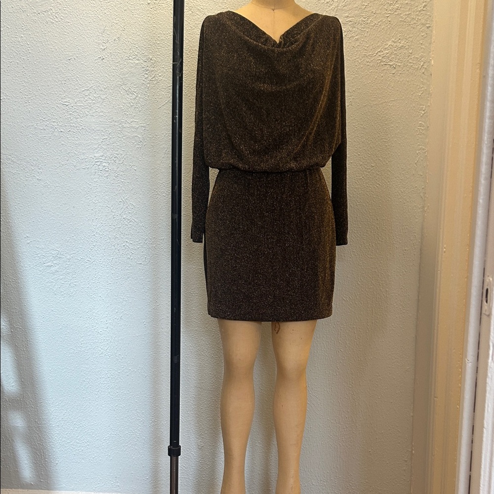 Jessica Howard stretch Metallic Cowl Neck Long-Sleeve Mini Dress